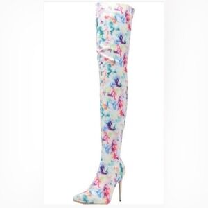 Multicolor Tie-Dye Thigh High Heel Boots Sexy Stretch Sz 37/ 6.5 Exotic Dancer